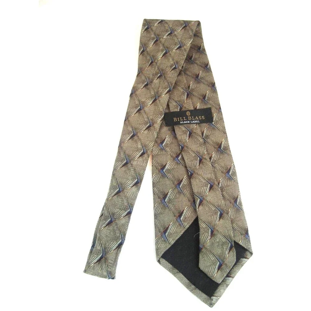 Bill Blass Designer 100% Silk Necktie Earthtones Geometric Design